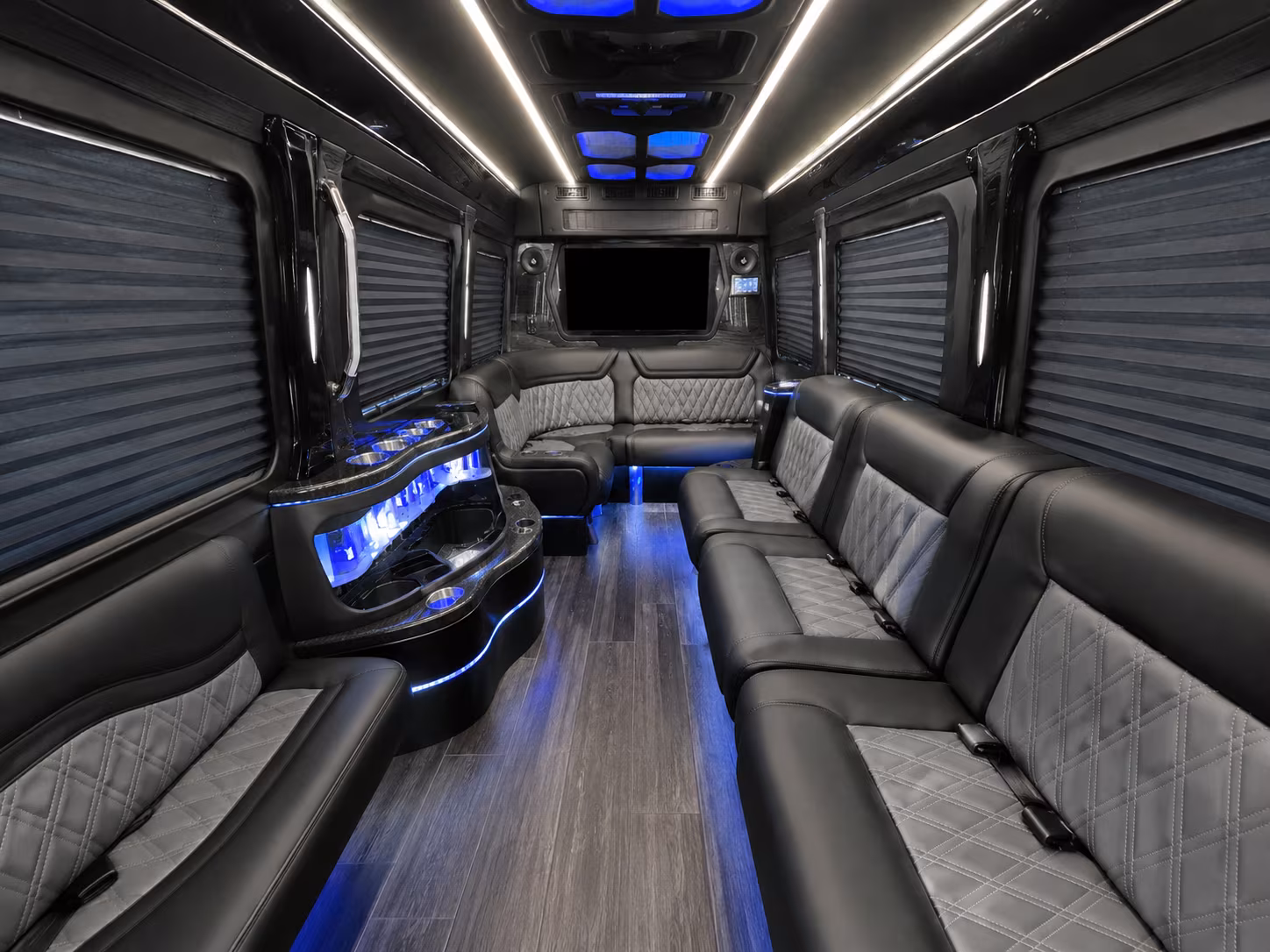 rialto 15 passenger party bus inside